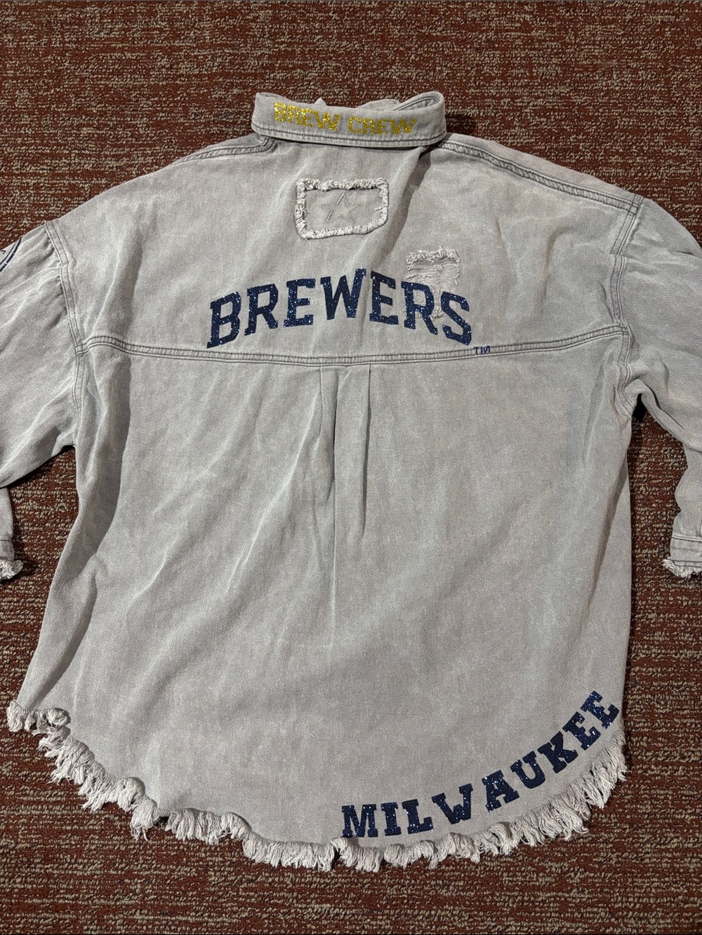Tiny Turnip Milwaukee brewers sparkle slouchy distressed frayed button down S - Picture 8 of 15